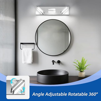 IZORRO LED Modern Bathroom Lights Fixtures(3-Light,Dimmable,360°Rotate),Chrome Acrylic Wall Lighting,Vanity Lights for Bathroom Over Mirror - 6000k 16In （No Assembly Required）