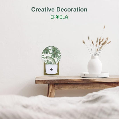 EKOBLA Palm Tree Plug-in Night Light, Tropical Green Plant LED Nightlight with Dusk to Dawn Sensor for Bedroom & Living Room