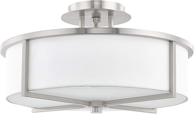 Livex Lighting 51074-91 Transitional Three Light Ceiling Mount from Wesley Collection in Pwt, Nckl, B/S, Slvr. Finish, Brushed Nickel