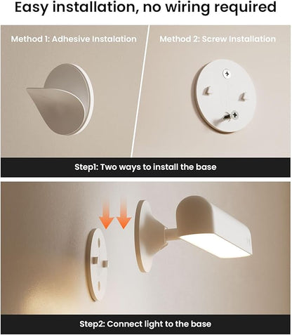 PopoIron Wall Sconce with 7500mAh Rechargeable Battery LED Wall Light for Bedroom with Remote Control, 3 Colors Wireless Wall Lamp 360° Rotate Dimmable Brightness with 15 RGB Colors,White,1Pack