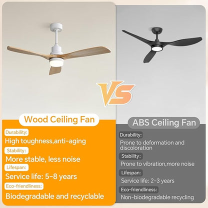 Sofucor Ceiling Fans with Lights, 52 Inch Modern Flush Mount Ceiling Fan with Remote, Low Profile Ceiling Fan for Bedroom Indoor Outdoor, 6-Speed 3 Blades Reversible DC Motor Dimmable Timer