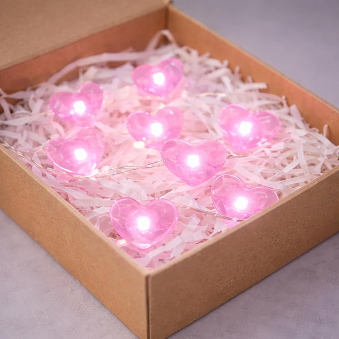 BOHON Valentine Day Decorations, 13 ft 40 LEDs Pink Heart Lights String, Fairy String Lights Battery Operated, Valentine Decor for The Home Indoor Garland Party Galentines Day Decorations Pink