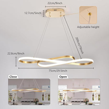 Dimmable Pendant Light for Kitchen Island Lighting,29.53" Modern LED Chandelier, LED Pendant Light with Adjustable Height, Gold Modern Kitchen Chandeliers for Kitchen Island, Dining Room with Remote