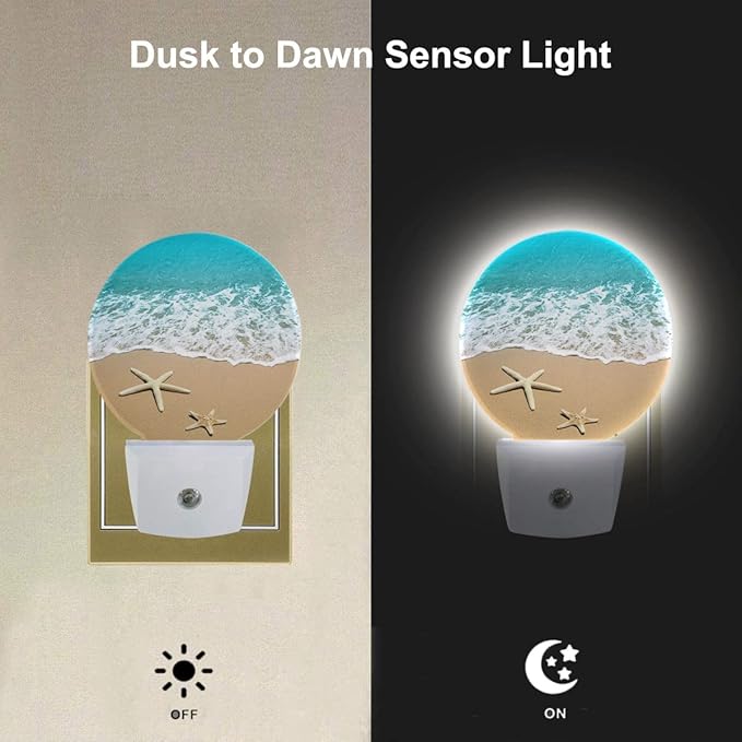 EKOBLA Ocean Plug-in Night Light, Beach Sand & Wave LED Nightlight with Dusk to Dawn Sensor, 0.5W for Women & Kids