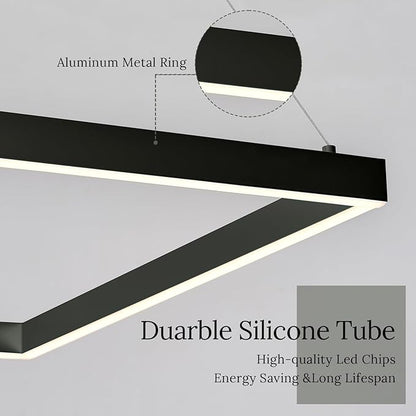 Modern 24" Square LED Chandelier, Black Linear LED Chandelier for Dining Room Dimmable Flush Mount Pendant Light for Living Room Kitchen Office, 3000-6500K
