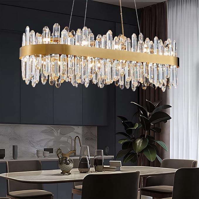 Gold Oval Crystal Chandelier L35.4 inch, 20-Lights Gold Chandeliers Modern Crystal Chandelier Pendant Light Fixture G9 Lights Pendant Ceiling Light for Dining Living Room Kitchen Island