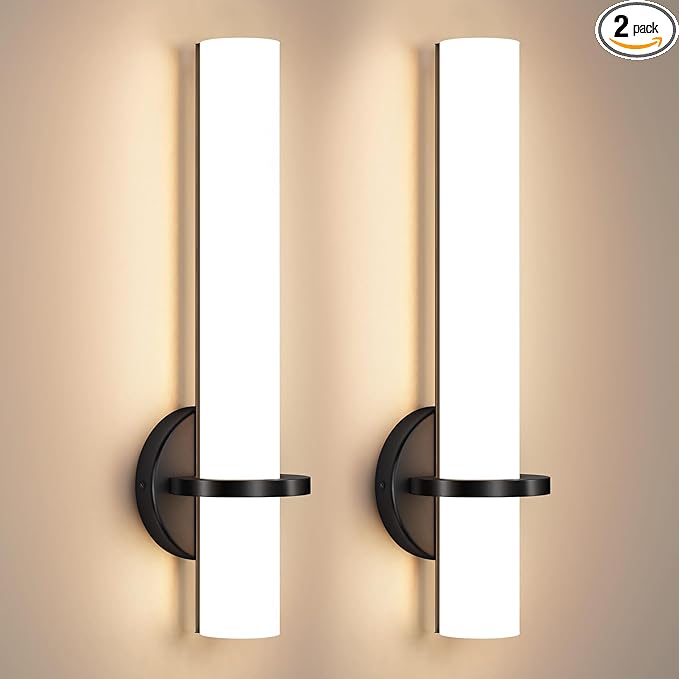 AIJIASI Black Wall Sconces Set of 2, 18 Inch Bathroom Sconces with Acrylic Shade 18W 3000K LED Dimmable Modern Wall Sconces Wall Lights for Bedroom Living Room Hallway Stairway