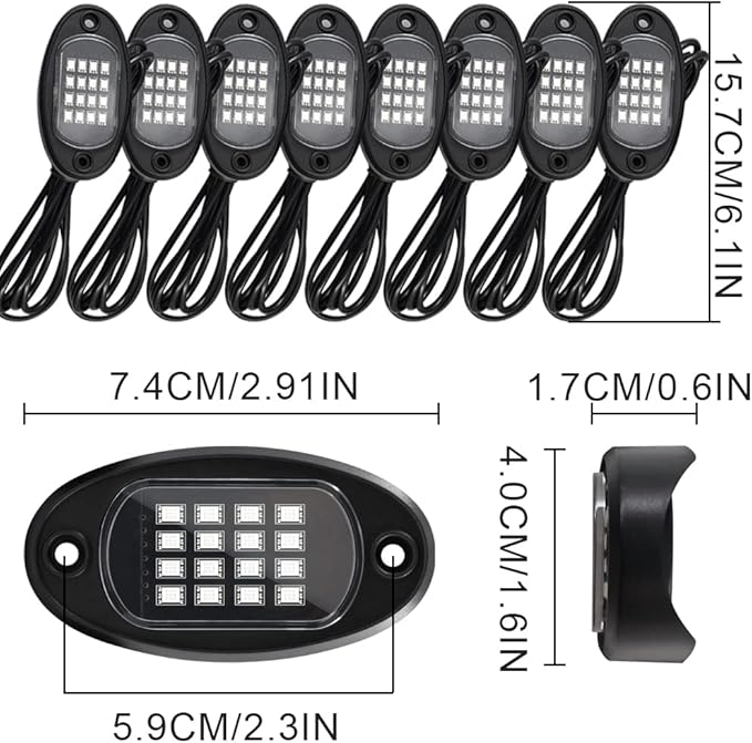 RGB LED Rock Lights for Trucks, 8 Pods Rock Lights with App/Remote Control/Music Mode, Multilcolor Neon Underglow Wheel Well Light for ATV Pickup Off Road RZR UTV Golf Car Trailer Boat