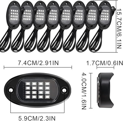 RGB LED Rock Lights for Trucks, 8 Pods Rock Lights with App/Remote Control/Music Mode, Multilcolor Neon Underglow Wheel Well Light for ATV Pickup Off Road RZR UTV Golf Car Trailer Boat