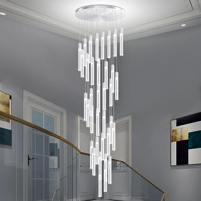 200" Extra Long Crystal Chandelier High Ceiling Lighting 36-Lights Modern Bubble Pendant Light Dimmable LED Staircase Foyer Entryway Villa Loft Duplex Hall Hotel Lobby Tall Ceiling Pendant Fixture
