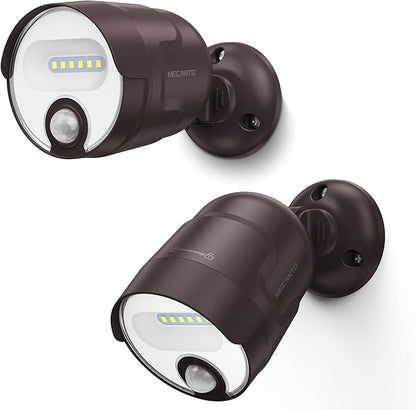 Battery Operated Motion Sensor Light Outdoor, 4000mAh Rechargeable 600 Lumen Battery Powered Spotlight Outdoor Waterproof for Porch, Garage, House (2 Pack Brown)