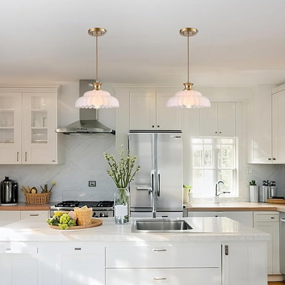 HYDELITE Vintage Frosted Glass Pendant Lights Kitchen Island Lighting Fixtures Over The Kitchen Sink Adjustable Hanging Pendant for Dining Room Kitchen Entryway