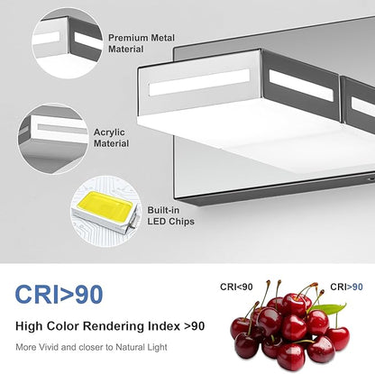 LED Modern Bathroom Light Fixtures, 3-Light 24-Inch Chrome Vanity Lights for Bathroom Lighting Fixtures Over Mirror, 6000K Cool White 350° Rotatable Wall Lamp