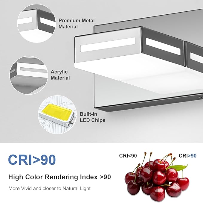 LED Modern Bathroom Light Fixtures, 6-Light 48-Inch Chrome Vanity Lights for Bathroom Lighting Fixtures Over Mirror, 6000K Cool White 350° Rotatable Wall Lamp