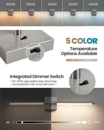Brushed Nickel Vanity Light Fixtures for Bathroom Over Mirror 30 inch LED Bath Sconces IP44 5CCT Adjustable Morden Picture Lights for Paintings (Built-in Dimmer)