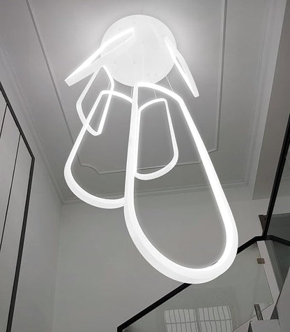 Modern Chandelier LED Large Contemporary Light for Staircase Dimmable Ceiling Chandeliers with Remote Control for Villa Foyer White