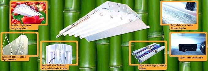 Durolux T5 Grow Light - 2 FT 4 Lamps - DL824 HO Fluorescent Hydroponic Fixture Seeding Colon Veg Growing Daisy Chain with Bulbs