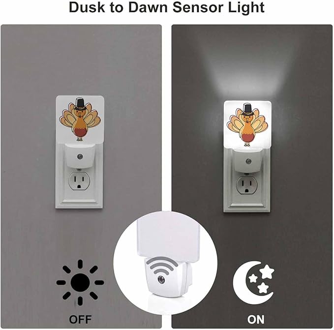 LED Night Light Plug into Wall with Dusk to Dawn Light Sensor White Energy Efficient Thanksgiving Holiday Cartoon Turkey Nightlight for Bedroom Bathroom Hallway Living Room Kitchen