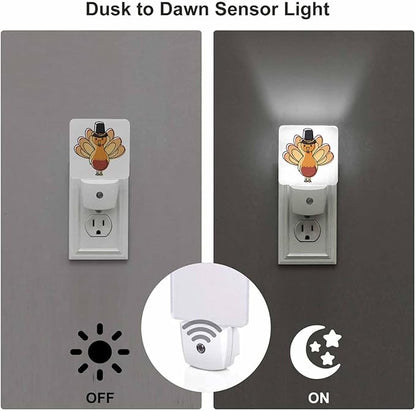 LED Night Light Plug into Wall with Dusk to Dawn Light Sensor White Energy Efficient Thanksgiving Holiday Cartoon Turkey Nightlight for Bedroom Bathroom Hallway Living Room Kitchen