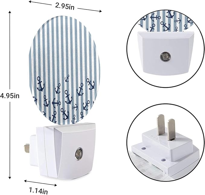 EKOBLA Watercolor Anchor Plug-in Night Light, Blue White Striped Nautical LED Nightlight with Dusk to Dawn Auto Sensor for Home Decor
