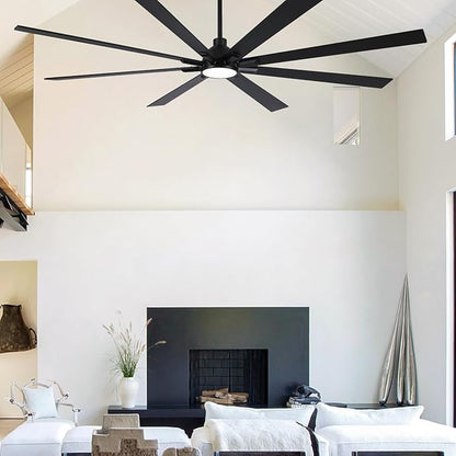 84 Inch Ceiling Fans with Lights and Remote, Black Large Ceiling Fan for Bedroom Living Room Indoor/Outdoor, 6 Speed Reversible DC Motor, 3CCT, Downrod, Dual Color 8 Blades, ETL Listed