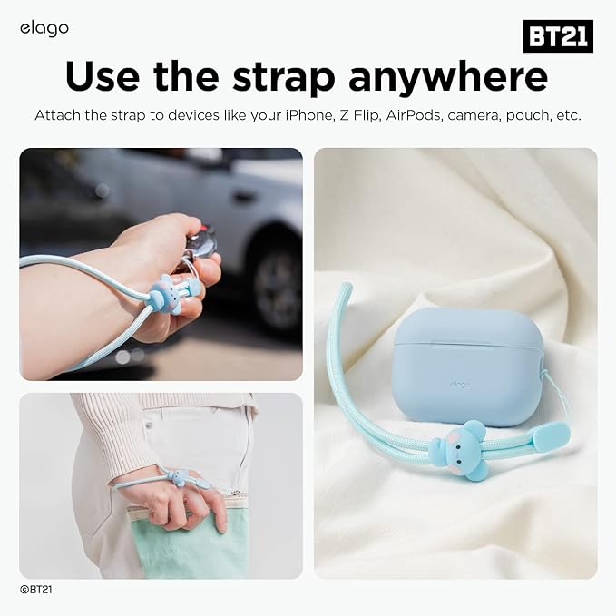 elago | LINE FRIENDS BT21 [OFFICIAL MERCHANDISE] Lanyard Wrist Strap, phone charm, keychain, Anti drop, Adjustable Button