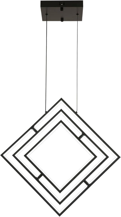 Modern LED Black Square Chandelier Geometric Chandeliers LED Dimmable Hanging Pendant Light Contemporary Creative DIY Height Adjustable Lighting for Entryway Dining Room 3000-6000k