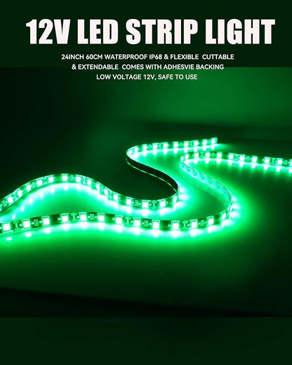 Car Led Strip Lights 24" Connectable Green 12V Led Light Strip for Cars Golf Cart Boat Marine Motorcycle Waterproof Strip, 4Pack