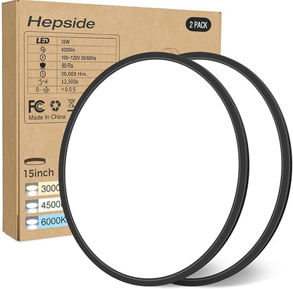 hepside 15.8INCH 2Pack Big Dimmable Flush Mount Ceiling Light Fixture Black, 3CCT 3000/4500/6000K Ceiling Lamp, 36W 4200LM Super Bright Low Profile Light for Bedroom, Kitchen, Bathroom, Hallway