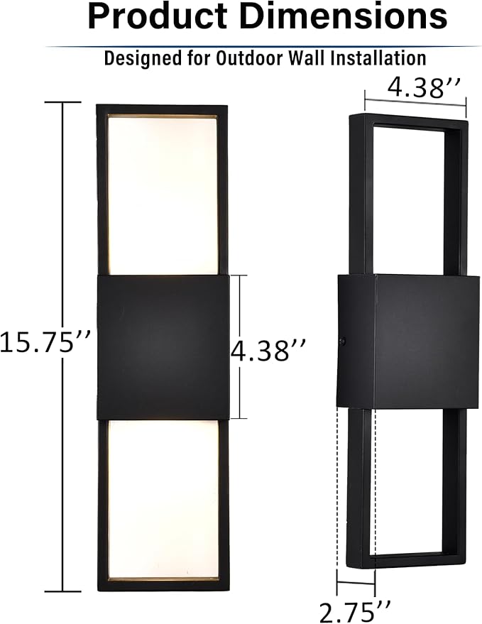 COTTAGE LIFE Modern Outdoor Wall Sconce 2 Pack, Up & Down Integrated LED Wall Lights, Black Exterior Decorative Light Fixture for House, Front Door & Patio, Hardwired 3000K Warm White, 10W