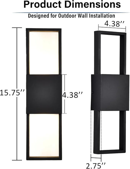 COTTAGE LIFE Modern Outdoor Wall Sconce 2 Pack, Up & Down Integrated LED Wall Lights, Black Exterior Decorative Light Fixture for House, Front Door & Patio, Hardwired 3000K Warm White, 10W