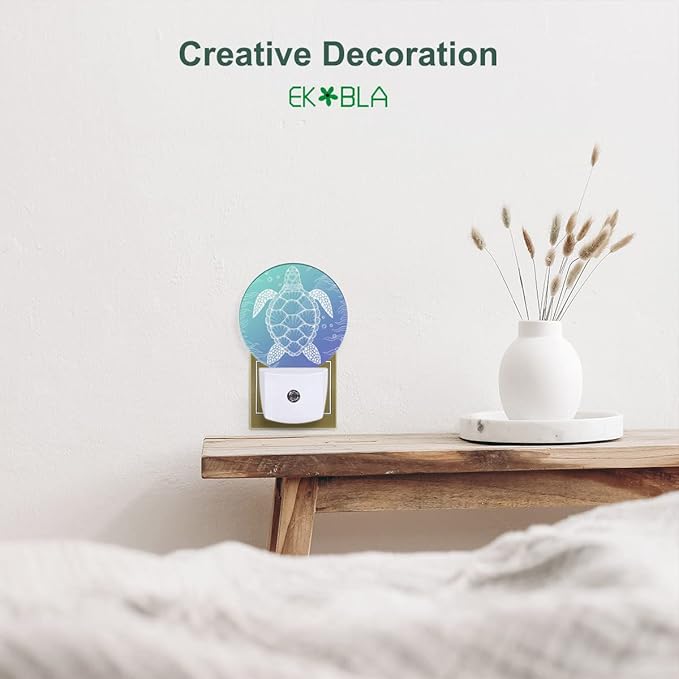 EKOBLA Sea Turtle Plug-in Night Light, Blue Underwater Ocean Theme LED Nightlight for Coastal Home Decor, 0.5W Sleep Friendly