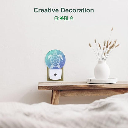 EKOBLA Sea Turtle Plug-in Night Light, Blue Underwater Ocean Theme LED Nightlight for Coastal Home Decor, 0.5W Sleep Friendly