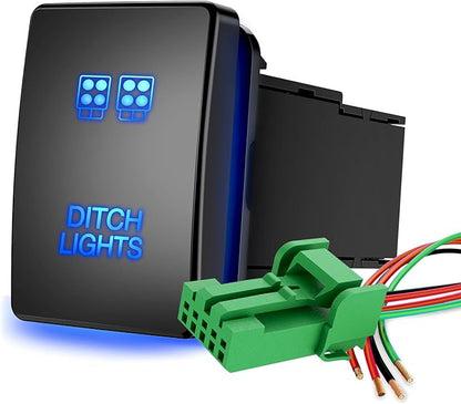 Nilight Ditch Lights Push Button Switch 12V ON Off with Connector Wire Kit 1.28" x 0.87" Replacement for Toyota Sequoia Highlander Tacoma Tundra 4Runner RAVR Yaris