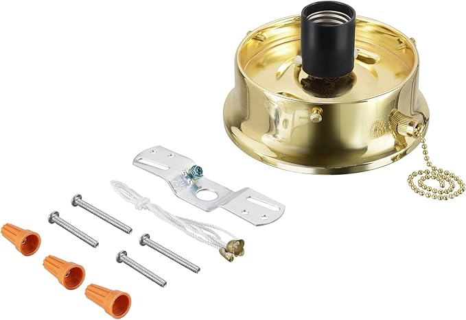 Aspen Creative 22104-06-1, Flush Mount Ceiling Fixture Shade Holder Kit with On/Off Pull Chain Switch in Brushed Brass Finish 4-1/2" Fitter, 5" Diameter x 1-3/4" Height