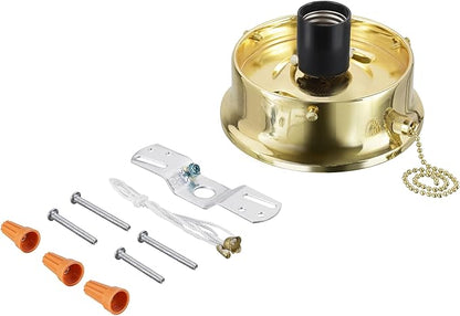 Aspen Creative 22104-06-1, Flush Mount Ceiling Fixture Shade Holder Kit with On/Off Pull Chain Switch in Brushed Brass Finish 4-1/2" Fitter, 5" Diameter x 1-3/4" Height