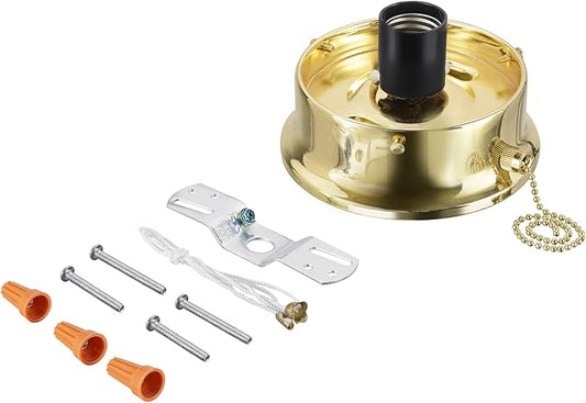 Aspen Creative 22104-06-1, Flush Mount Ceiling Fixture Shade Holder Kit with On/Off Pull Chain Switch in Brushed Brass Finish 4-1/2" Fitter, 5" Diameter x 1-3/4" Height