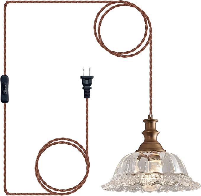 HDDFL Plug in Pendant Light Fixtures Vintage Pendant Lighting with Plug in Cord Hanging Light Kitchen Glass Hanging Lamp with Switch for Island Dining Room Living Room