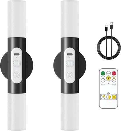 Hensam Motion Sensor Wall Lights with Remote Control, LED Rechargeable Battery Operated Wall Sconces Set of Two for Bedroom, Wireless Night Light for Indoor Stairway, Hallway, Black