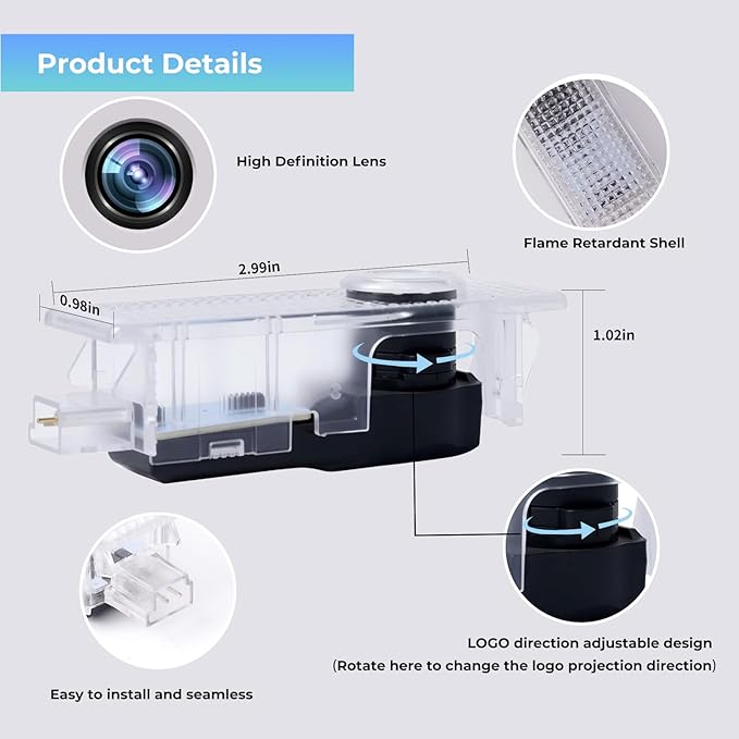 2PCS Car Door Light Projector, Customized Logo Welcome LED Lights Compatible with 1/3/4/5/6/7/X1/X2/X3/X4/X5/X6/M Series Car B Accessories