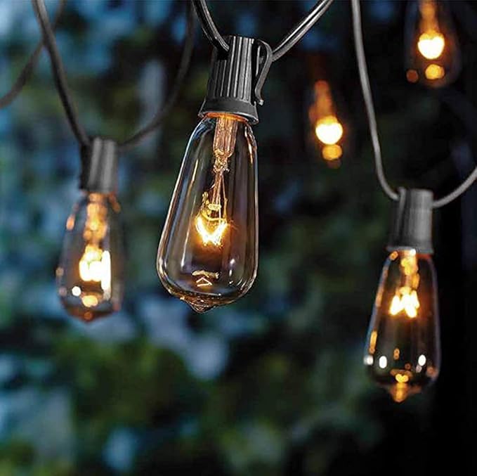 GOOTHY 20Ft Outdoor String Lights with 22 Edison Bulbs(2 Spare), 7W E17 Intremediate Base ST40 Vintage Outdoor Patio Lights Waterproof UL Listed for Bistro Garden Backyard Party Wedding Decor-Black
