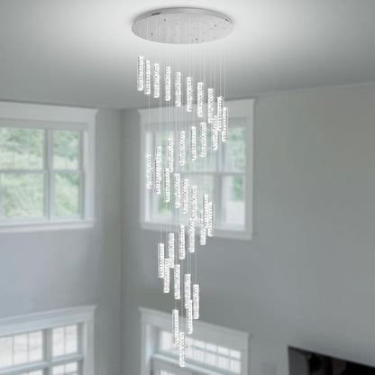 150in Long Crystal Chandelier Large Spiral Stair Chandeliers for High Ceilings Foyer Entryway Flush Mount Ceiling Lights 36-Light Silver LED Dimmbale