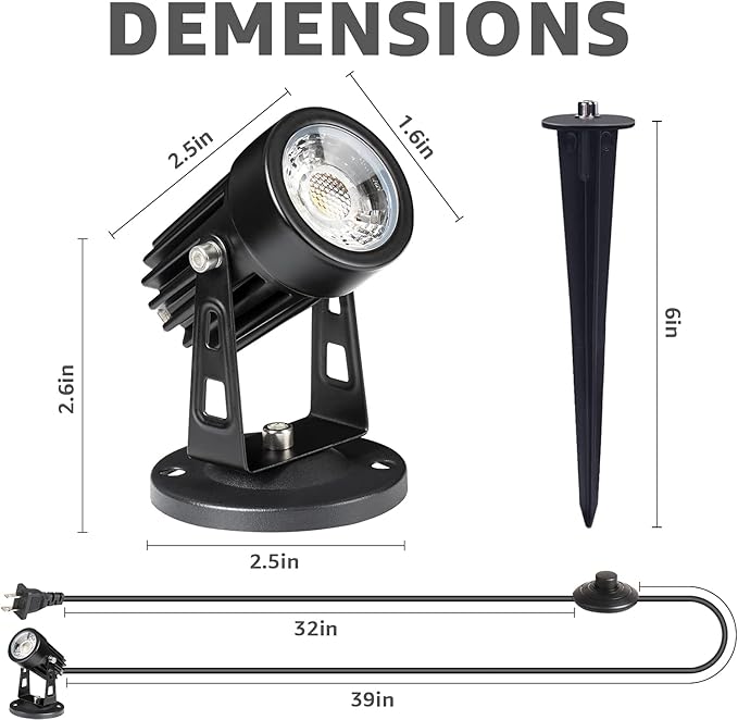 SUNVIE 4 Pack LED Spotlight Indoor for Plants Up Lights 120V Floor Spot lights Warm White Accent Lights for Indoor Statue Decor Uplighting, 5.9 FT Cord with Floor Foot Switch (Base and Stake Included)