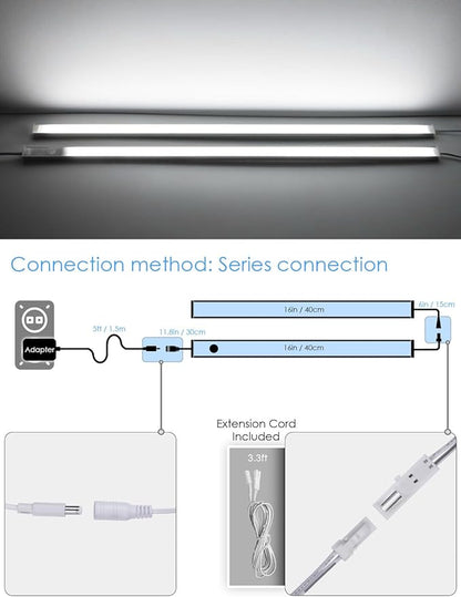 Under Cabinet Motion Sensor Lighting Indoor Plug in, 16" 12V LED Under Counter Lights Super Bright Ultra Thin Magnetic for Kitchen/Hallway/Toilet/Garage/Closet(Cold White/6000K, 2 Pack)