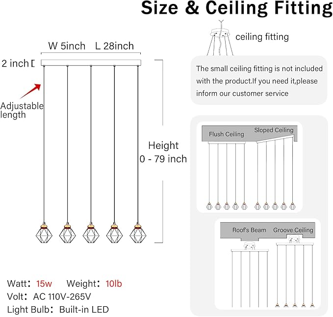 5-Lights Rectangular Pendant Light LED Dimmable Linear Crystal Chandelier Modern Rectangular Chandeliers for Dining Room Bedroom Silver Hanging Light