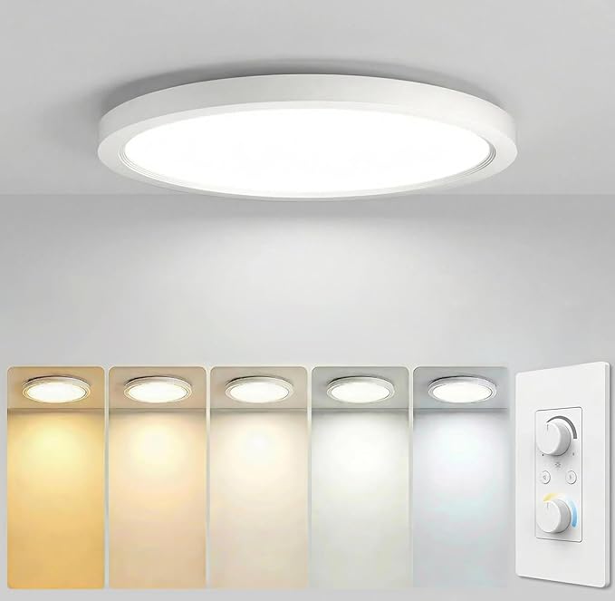 15.8Inch 1Pack Super Slim Flush Mount Ceiling Light Fixture,30W 3400LM Dimmable 5CCT Selectable 2700K-5000K Round Light Fixture for Living/Bedroom,Kitchen/Bathroom,Porch&All Indoor Spaces White