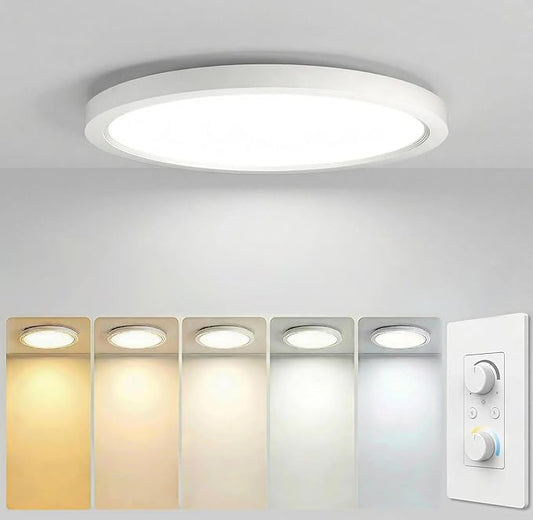 15.8Inch 1Pack Super Slim Flush Mount Ceiling Light Fixture,30W 3400LM Dimmable 5CCT Selectable 2700K-5000K Round Light Fixture for Living/Bedroom,Kitchen/Bathroom,Porch&All Indoor Spaces White