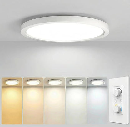 12 Inch 1Pack Super Slim Flush Mount Ceiling Light Fixture,24W 3200LM Dimmable 5CCT Selectable 2700K-5000K Round Light Fixture for Living/Bedroom,Kitchen/Bathroom,Porch &All Indoor Spaces White
