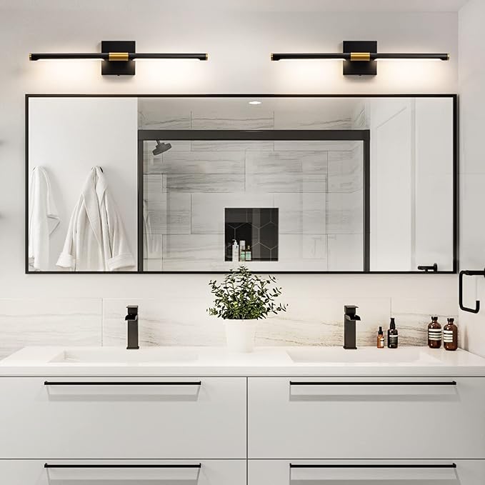 Black Gold Vanity Light Fixtures for Bathroom Over Mirror 24 inch LED Bath Sconces IP44 5CCT Adjustable Morden Picture Lights for Paintings (Built-in Dimmer)