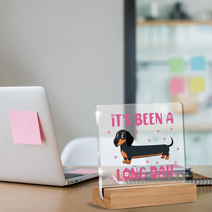 Funny Dachshund Desk Decor, Dachshund Gifts for Women Men Coworker Friend Office Staff Dog Lovers, Funny It's Been a Long Day Acrylic Plaque Office Desk Decor Keepsake